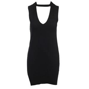 Pam & Gela Black Choker Sleeveless Slub Knit Dress